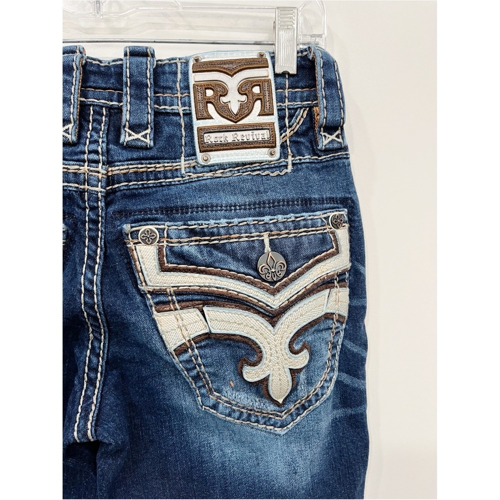 Rock Revival Delicioso Boot Cut Jeans 27x30 Fleur De Lis Embroider Stretch Denim - Picture 11 of 15